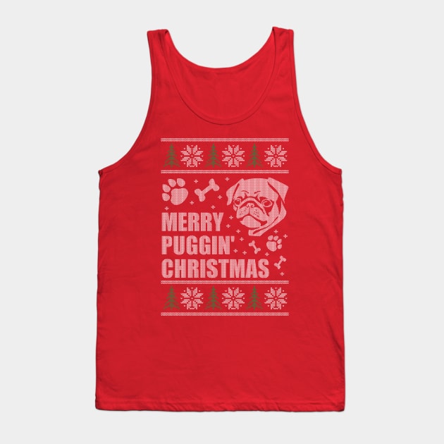 Merry Puggin Christmas Ugly Sweater Pug Shirt Tank Top by LacaDesigns